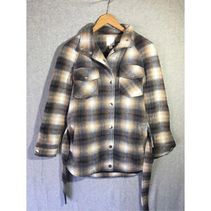 Womens Joie Coat Jacket Plaid Thick Wool Blend Tie Waist Pea Coat Winter Fashion